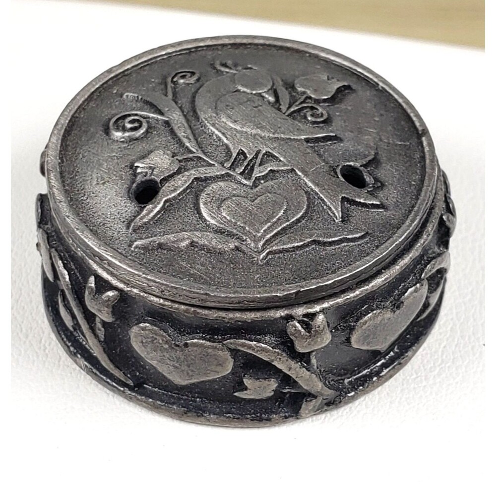 Vintage 1980's Signed Torino Pewter 3 In 1 Necklace Brooch Round Trinket Box - Picture 4 of 16